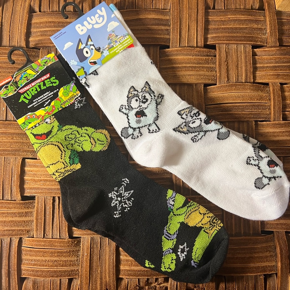 Bluey and Teenage Mutant Ninja Socks. NEW
